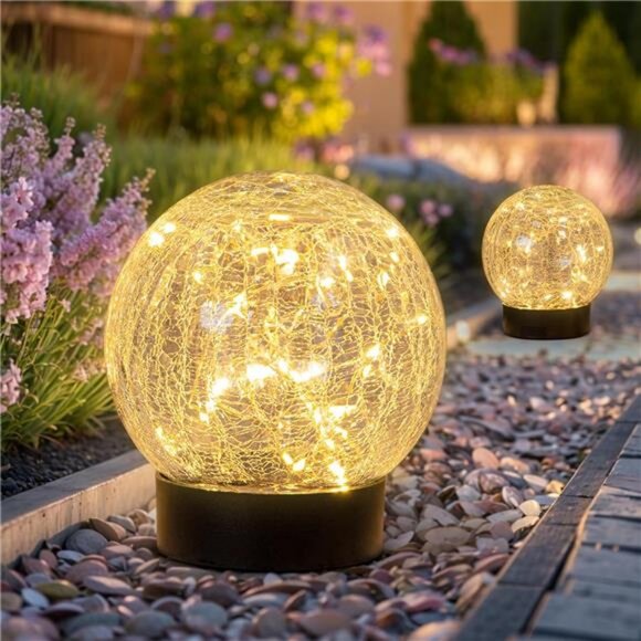 Solar Globe Lights Outdoor Large Garden Decor USB Charged 4.72" Diameter - Picture 1 of 7
